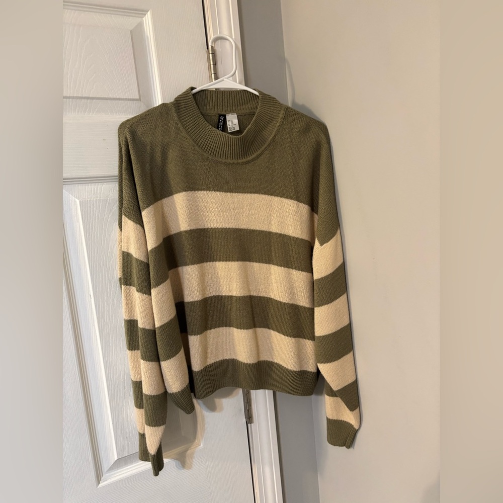 H&M Olive and Cream Striped Sweater